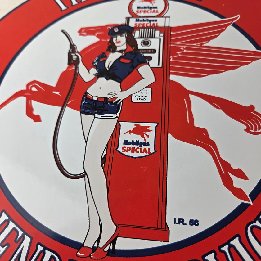 Vintage Mobil Sign - Pegasus Friendly Service Gas Pump Service Porcelain Sign - Image 3