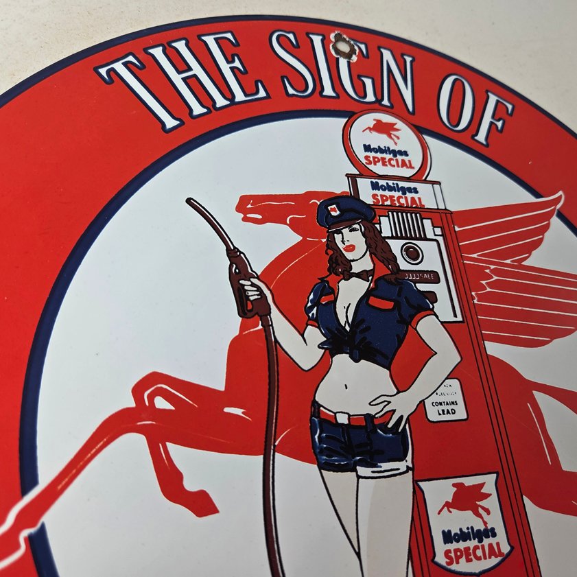 Vintage Mobil Sign - Pegasus Friendly Service Gas Pump Service Porcelain Sign - Image 4
