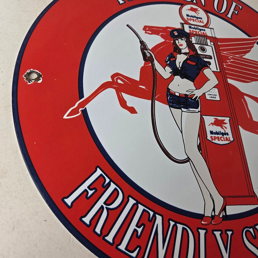Vintage Mobil Sign - Pegasus Friendly Service Gas Pump Service Porcelain Sign - Image 9