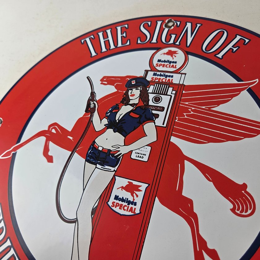 Vintage Mobil Sign - Pegasus Friendly Service Gas Pump Service Porcelain Sign - Image 11