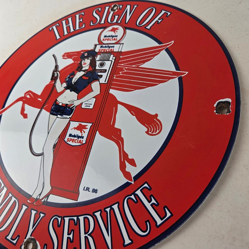Vintage Mobil Sign - Pegasus Friendly Service Gas Pump Service Porcelain Sign - Image 12