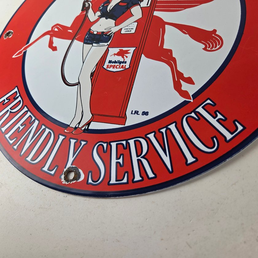 Vintage Mobil Sign - Pegasus Friendly Service Gas Pump Service Porcelain Sign - Image 13