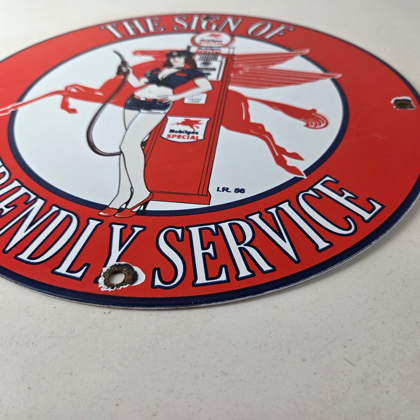 Vintage Mobil Sign - Pegasus Friendly Service Gas Pump Service Porcelain Sign - Image 8