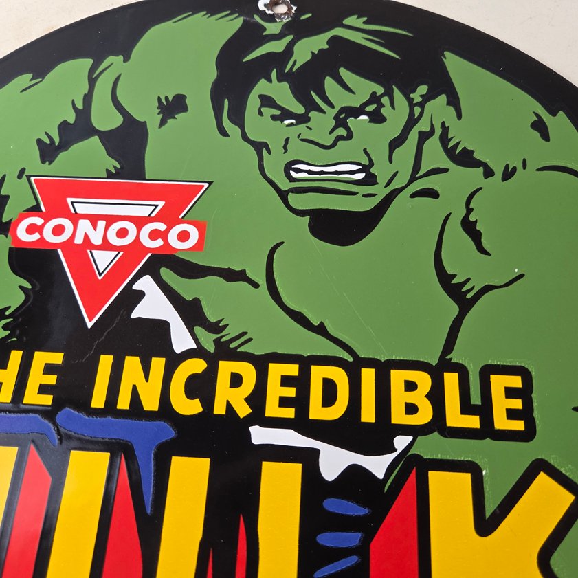 Vintage Conoco Incredible Hulk Porcelain Sign - Marvel Gas Station Sign - Image 2