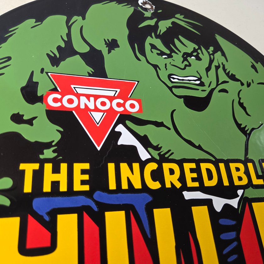 Vintage Conoco Incredible Hulk Porcelain Sign - Marvel Gas Station Sign - Image 4