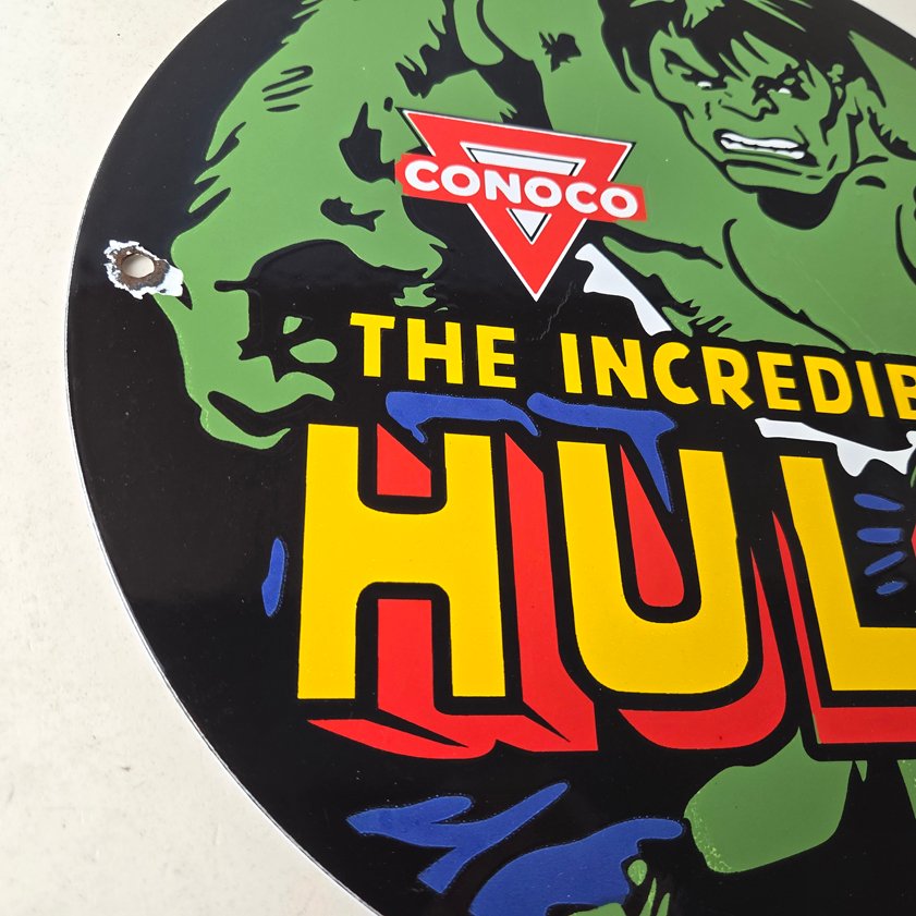 Vintage Conoco Incredible Hulk Porcelain Sign - Marvel Gas Station Sign - Image 5