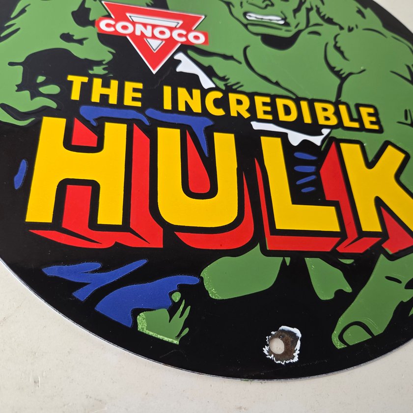 Vintage Conoco Incredible Hulk Porcelain Sign - Marvel Gas Station Sign - Image 10