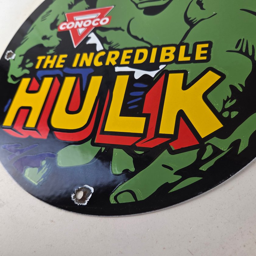 Vintage Conoco Incredible Hulk Porcelain Sign - Marvel Gas Station Sign - Image 13