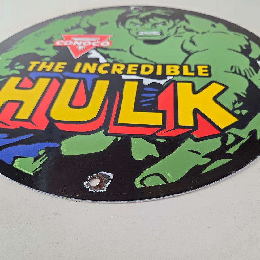 Vintage Conoco Incredible Hulk Porcelain Sign - Marvel Gas Station Sign - Image 9