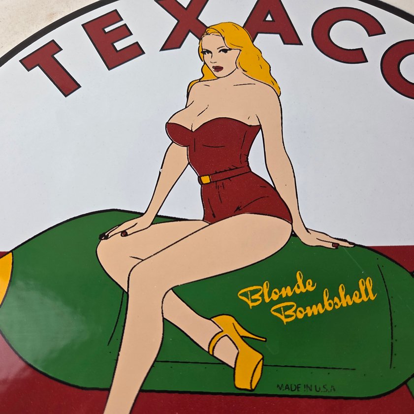 Vintage Texaco Gasoline Sign - Blonde Bombshell Gas Pump Ad Porcelain Sign - Image 2