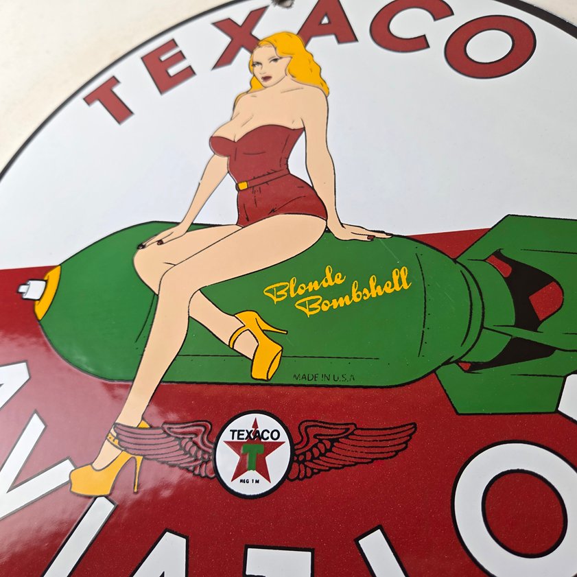 Vintage Texaco Gasoline Sign - Blonde Bombshell Gas Pump Ad Porcelain Sign - Image 3
