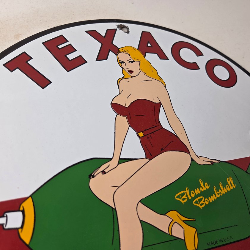 Vintage Texaco Gasoline Sign - Blonde Bombshell Gas Pump Ad Porcelain Sign - Image 4