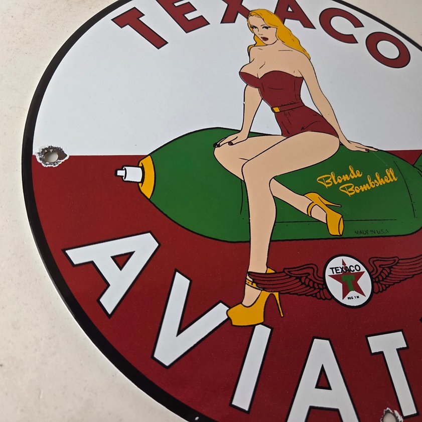 Vintage Texaco Gasoline Sign - Blonde Bombshell Gas Pump Ad Porcelain Sign - Image 9