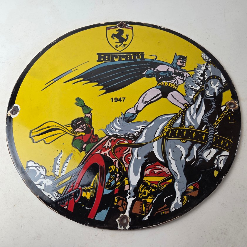 Vintage Ferrari Sign - Batman Robin DC Comics Gas Auto Porcelain Ad Sign - Image 14