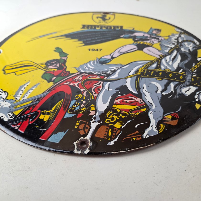 Vintage Ferrari Sign - Batman Robin DC Comics Gas Auto Porcelain Ad Sign - Image 5