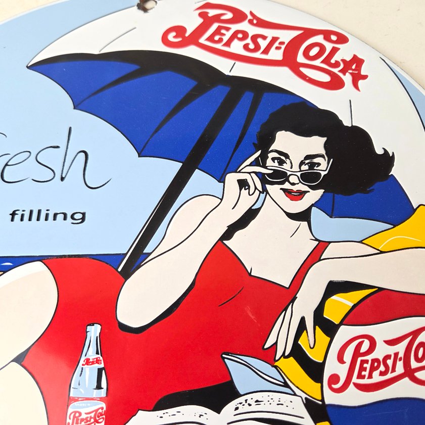 Vintage Pepsi Porcelain Sign - Bottles Beach Beverage Drink Cola Gas Sign - Image 2