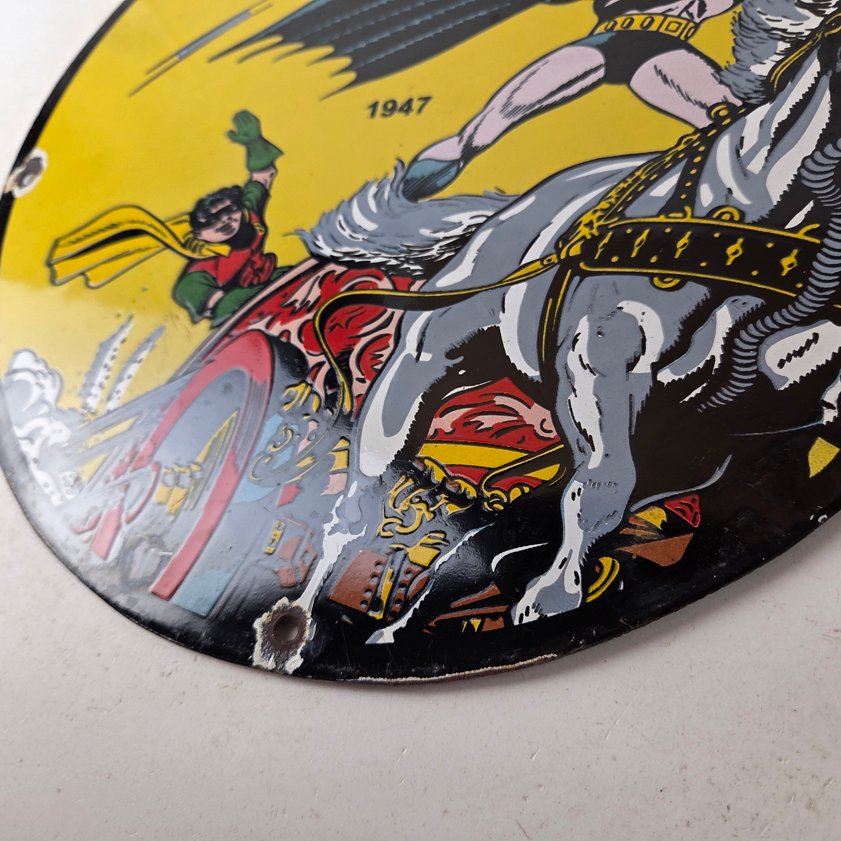Vintage Ferrari Sign - Batman Robin DC Comics Gas Auto Porcelain Ad Sign - Image 4