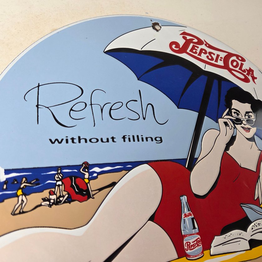 Vintage Pepsi Porcelain Sign - Bottles Beach Beverage Drink Cola Gas Sign - Image 4