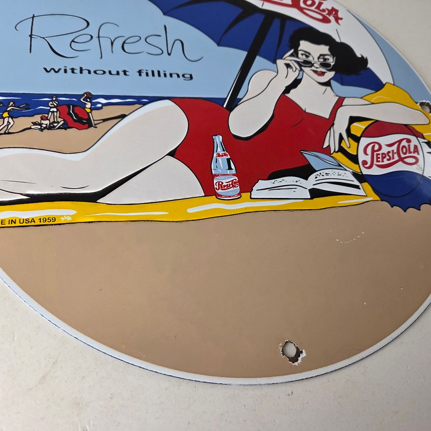 Vintage Pepsi Porcelain Sign - Bottles Beach Beverage Drink Cola Gas Sign - Image 6