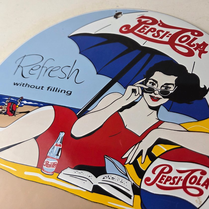 Vintage Pepsi Porcelain Sign - Bottles Beach Beverage Drink Cola Gas Sign - Image 11