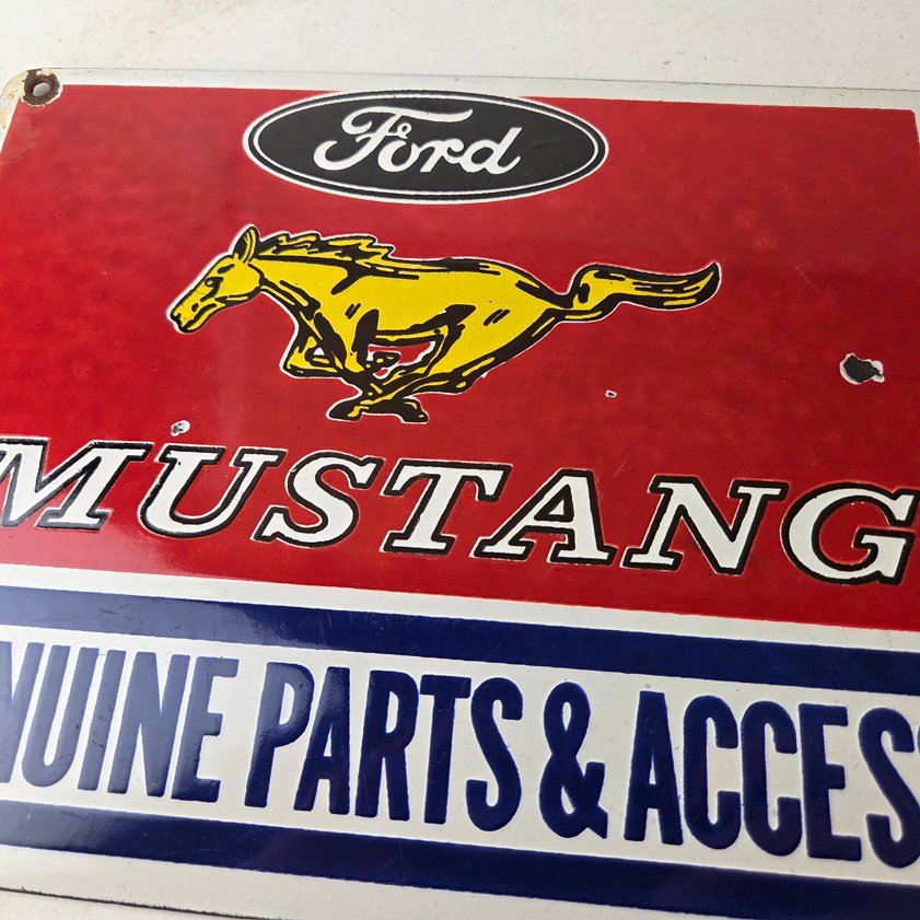 Vintage Ford Mustang Porcelain Sign - Gas Pump Porcelain Automobilia Parts Sign - Image 2