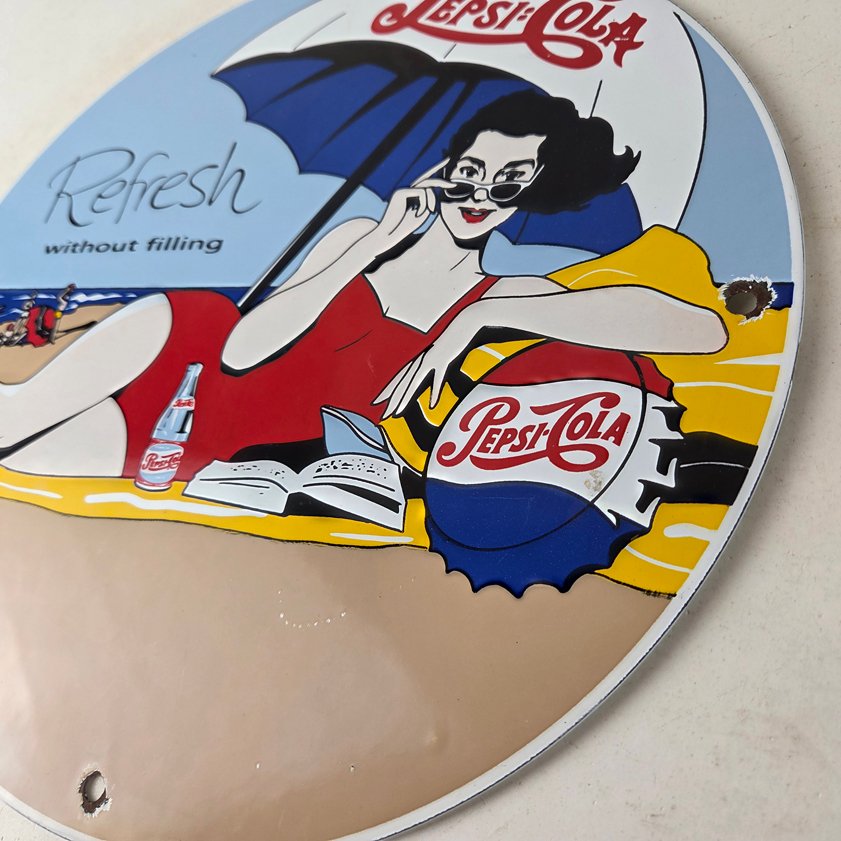 Vintage Pepsi Porcelain Sign - Bottles Beach Beverage Drink Cola Gas Sign - Image 12