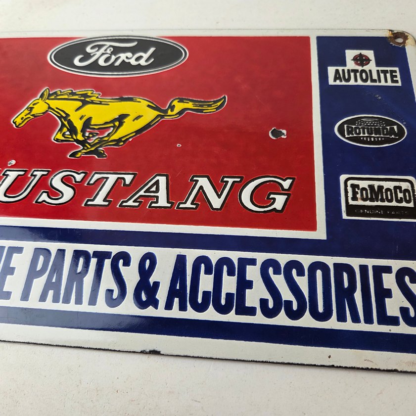Vintage Ford Mustang Porcelain Sign - Gas Pump Porcelain Automobilia Parts Sign - Image 3