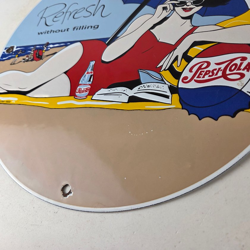Vintage Pepsi Porcelain Sign - Bottles Beach Beverage Drink Cola Gas Sign - Image 13