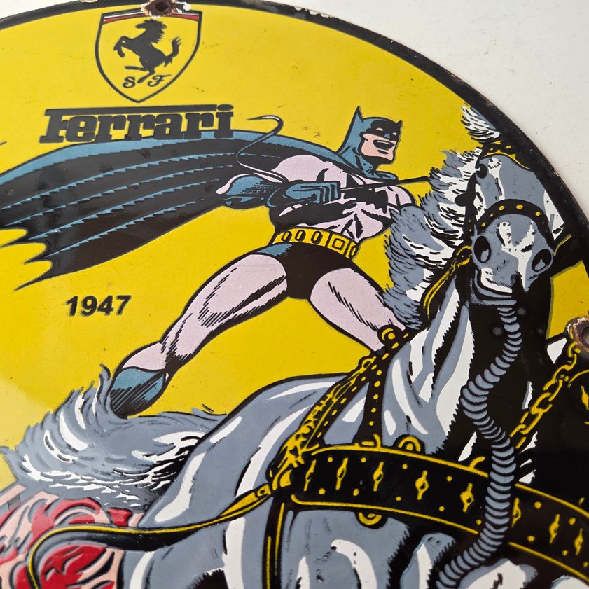 Vintage Ferrari Sign - Batman Robin DC Comics Gas Auto Porcelain Ad Sign - Image 3