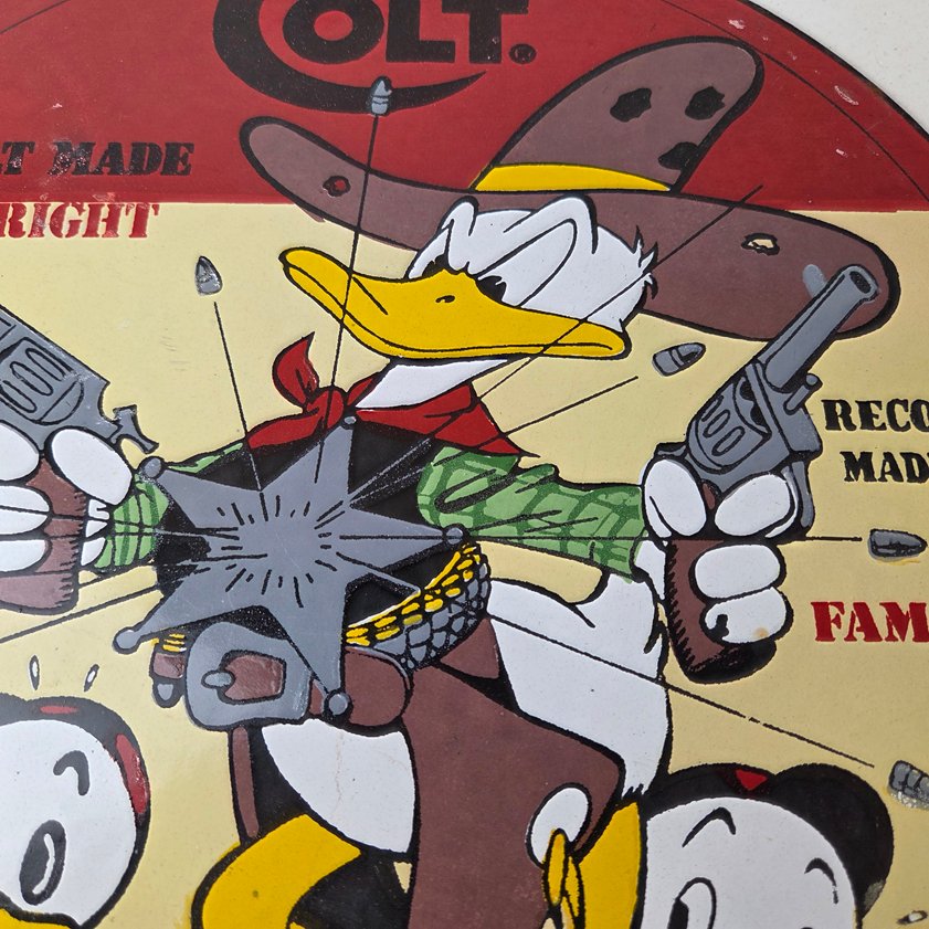 Vintage Colt Fire Arms Sign - Donald Duck Revolvers Pistols Guns Gas Pump Sign - Image 2