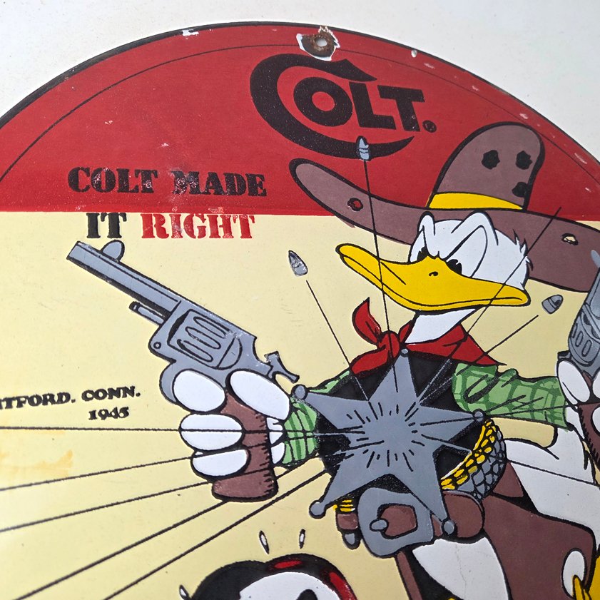 Vintage Colt Fire Arms Sign - Donald Duck Revolvers Pistols Guns Gas Pump Sign - Image 12