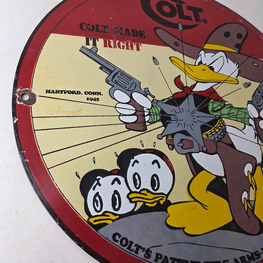 Vintage Colt Fire Arms Sign - Donald Duck Revolvers Pistols Guns Gas Pump Sign - Image 13