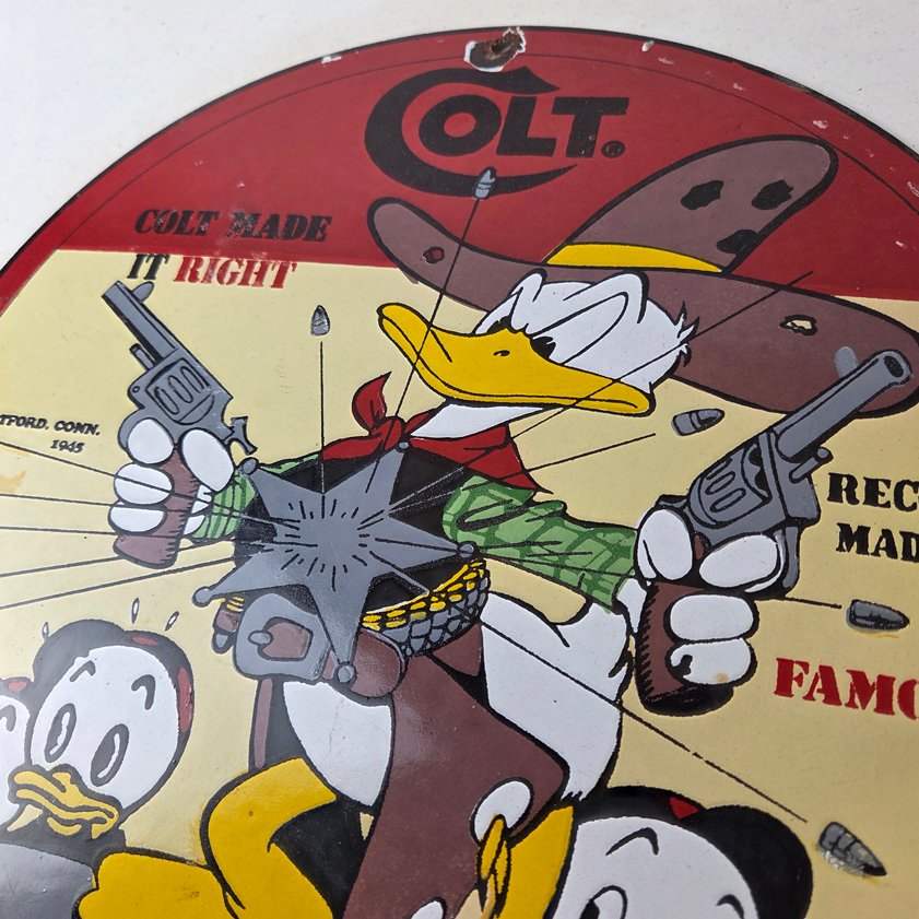 Vintage Colt Fire Arms Sign - Donald Duck Revolvers Pistols Guns Gas Pump Sign - Image 7