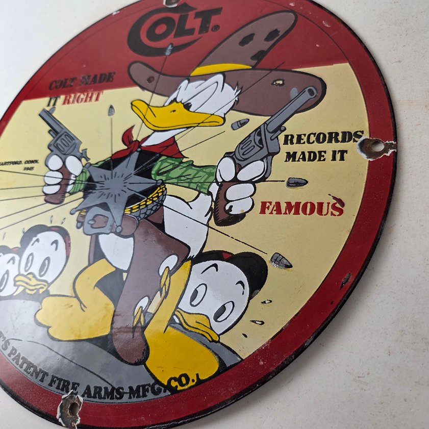 Vintage Colt Fire Arms Sign - Donald Duck Revolvers Pistols Guns Gas Pump Sign - Image 5