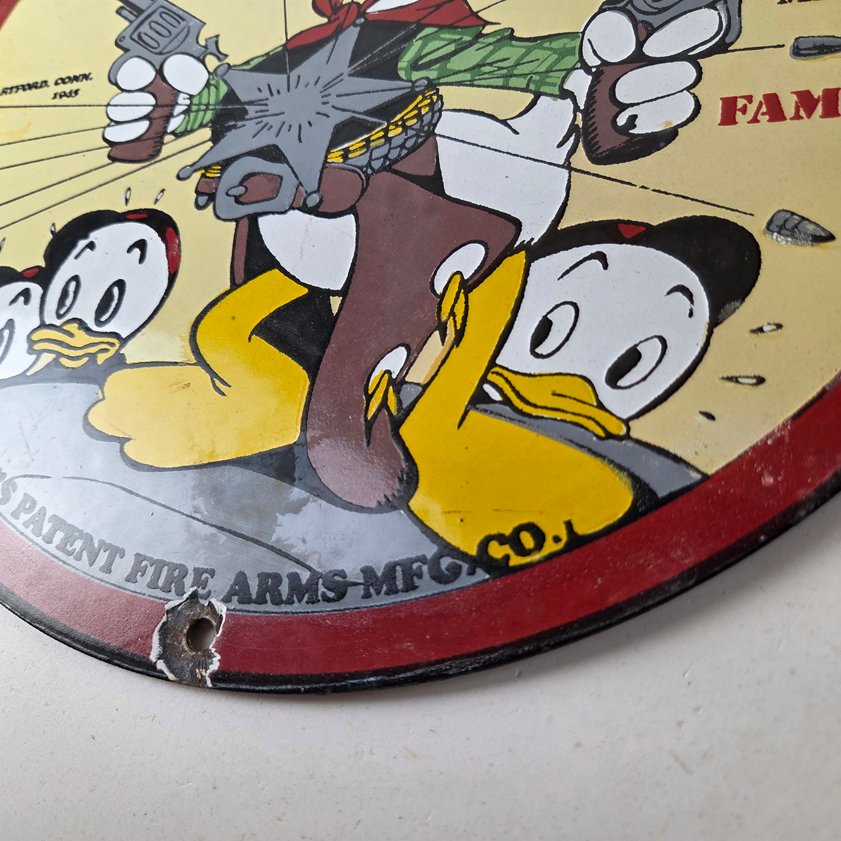 Vintage Colt Fire Arms Sign - Donald Duck Revolvers Pistols Guns Gas Pump Sign - Image 6