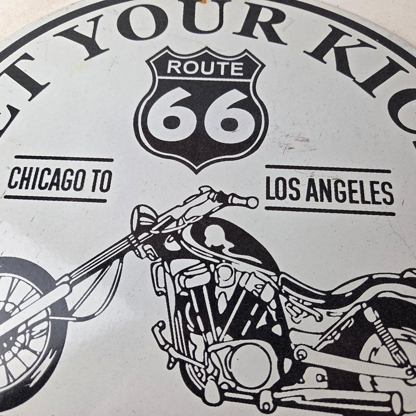 Vintage US Route 66 Sign - Porcelain Motorcycle Kicks on 66 Gas Pump Sign - Image 8