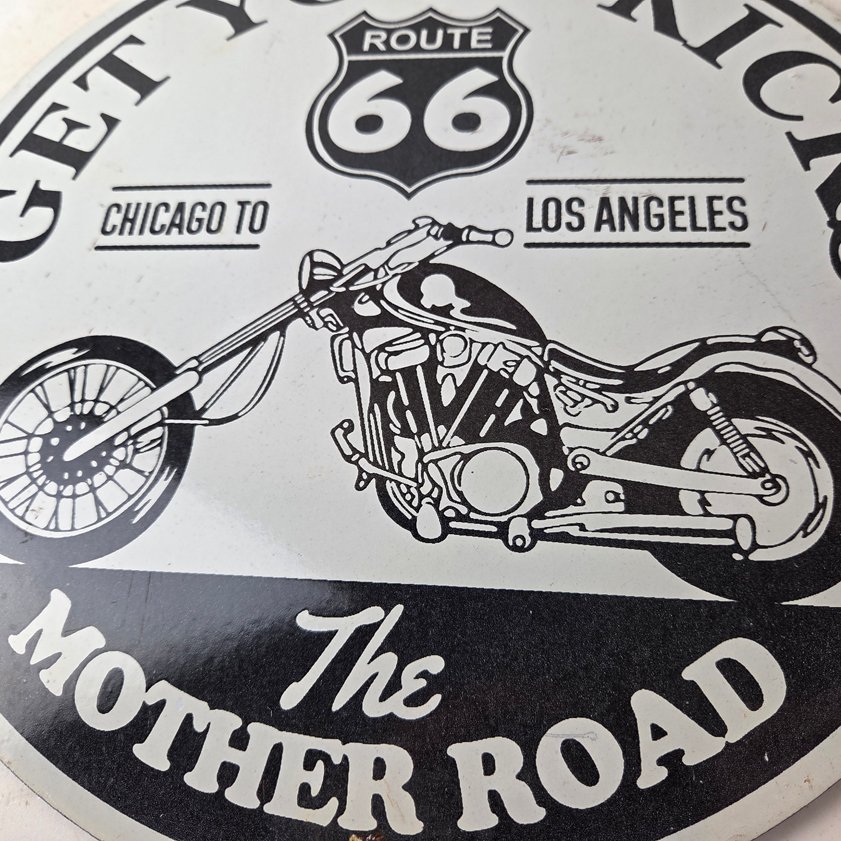 Vintage US Route 66 Sign - Porcelain Motorcycle Kicks on 66 Gas Pump Sign - Image 6