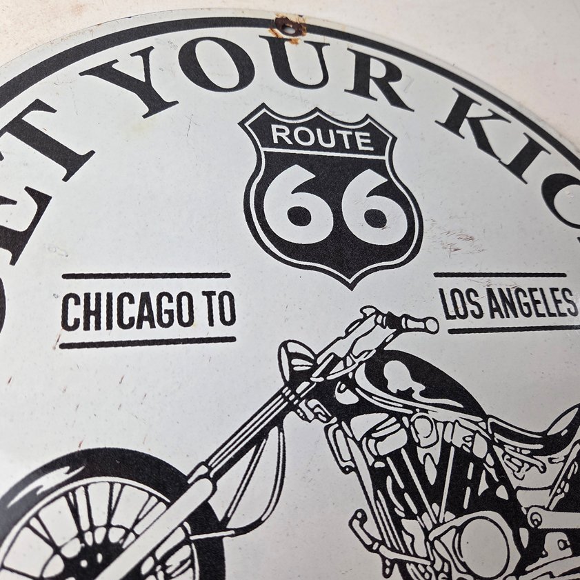 Vintage US Route 66 Sign - Porcelain Motorcycle Kicks on 66 Gas Pump Sign - Image 7