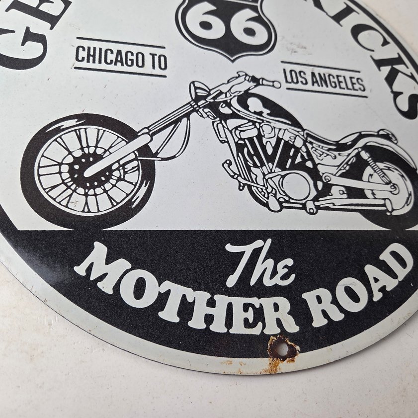 Vintage US Route 66 Sign - Porcelain Motorcycle Kicks on 66 Gas Pump Sign - Image 3