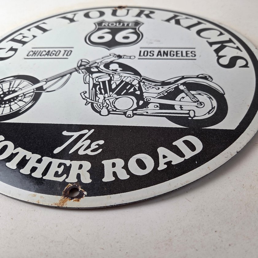 Vintage US Route 66 Sign - Porcelain Motorcycle Kicks on 66 Gas Pump Sign - Image 12