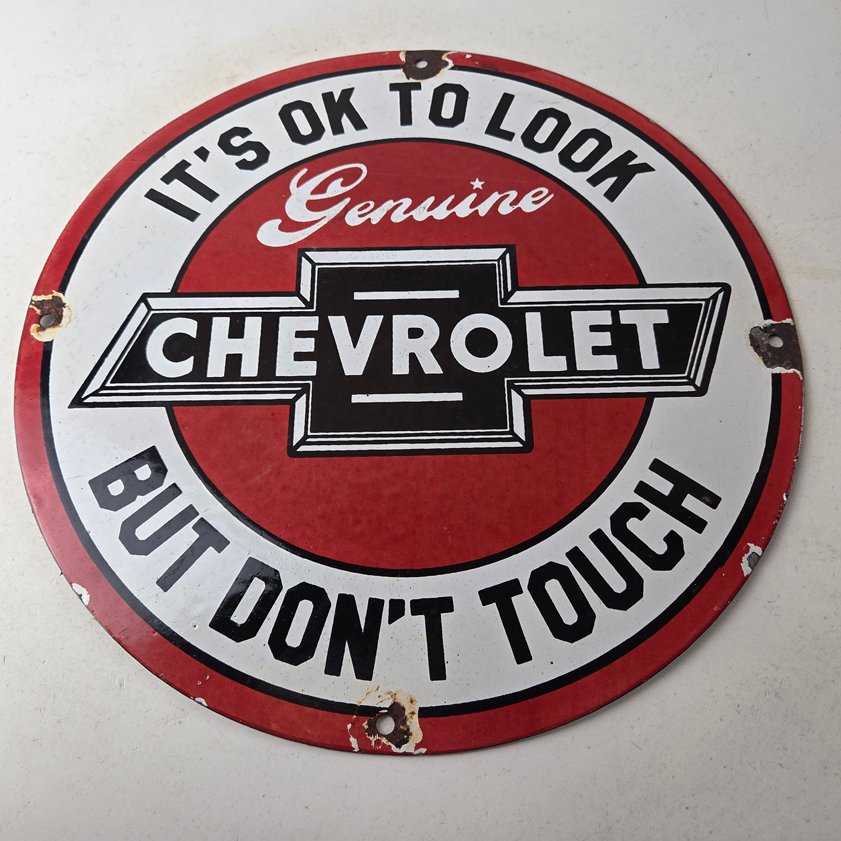 Vintage Chevrolet Sign - Warning, Automobile Motors Gas Pump Porcelain Sign - Image 13