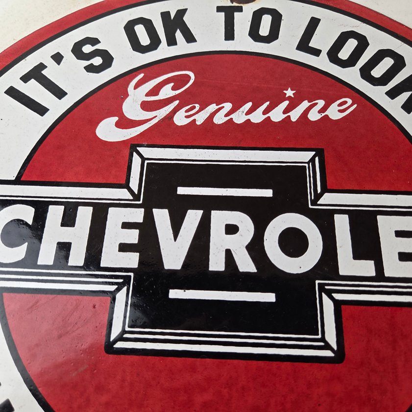 Vintage Chevrolet Sign - Warning, Automobile Motors Gas Pump Porcelain Sign - Image 2