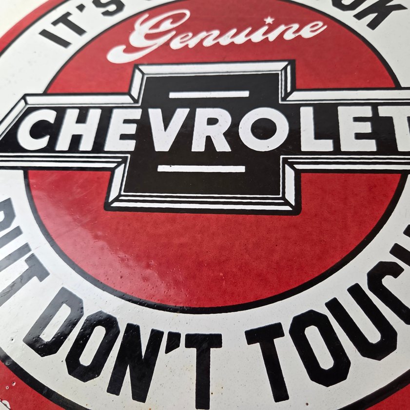 Vintage Chevrolet Sign - Warning, Automobile Motors Gas Pump Porcelain Sign - Image 3