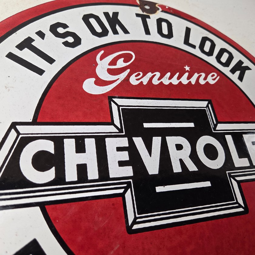 Vintage Chevrolet Sign - Warning, Automobile Motors Gas Pump Porcelain Sign - Image 4