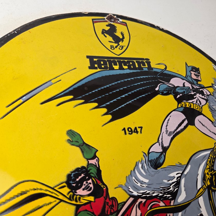 Vintage Ferrari Sign - Batman Robin DC Comics Gas Auto Porcelain Ad Sign - Image 13