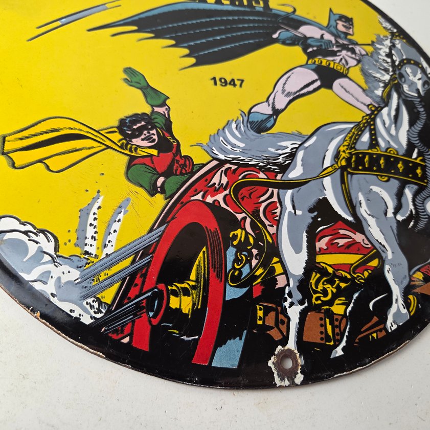 Vintage Ferrari Sign - Batman Robin DC Comics Gas Auto Porcelain Ad Sign - Image 7