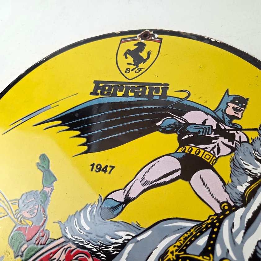 Vintage Ferrari Sign - Batman Robin DC Comics Gas Auto Porcelain Ad Sign - Image 8