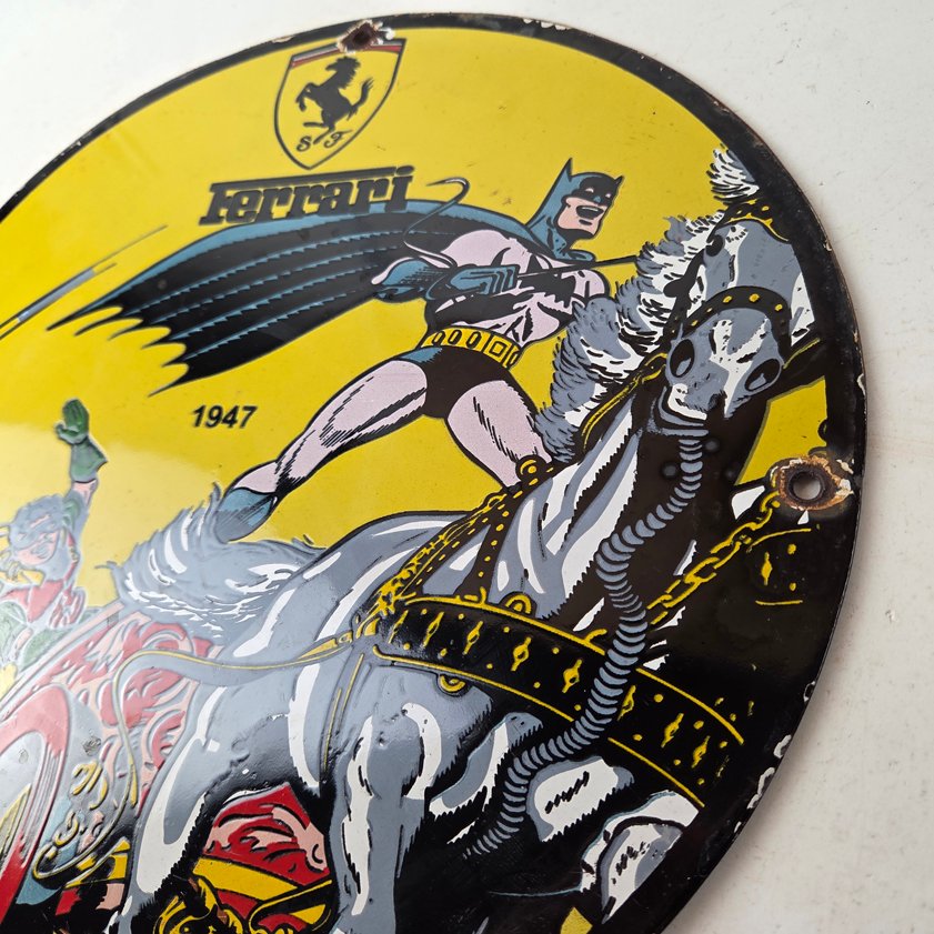 Vintage Ferrari Sign - Batman Robin DC Comics Gas Auto Porcelain Ad Sign - Image 6