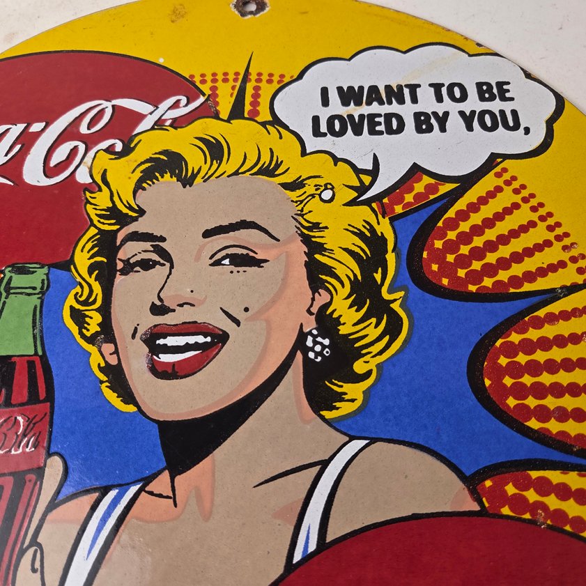 Vintage Coca Cola Porcelain Sign - Gas Pump Service Marilyn Monroe Sign - Image 2
