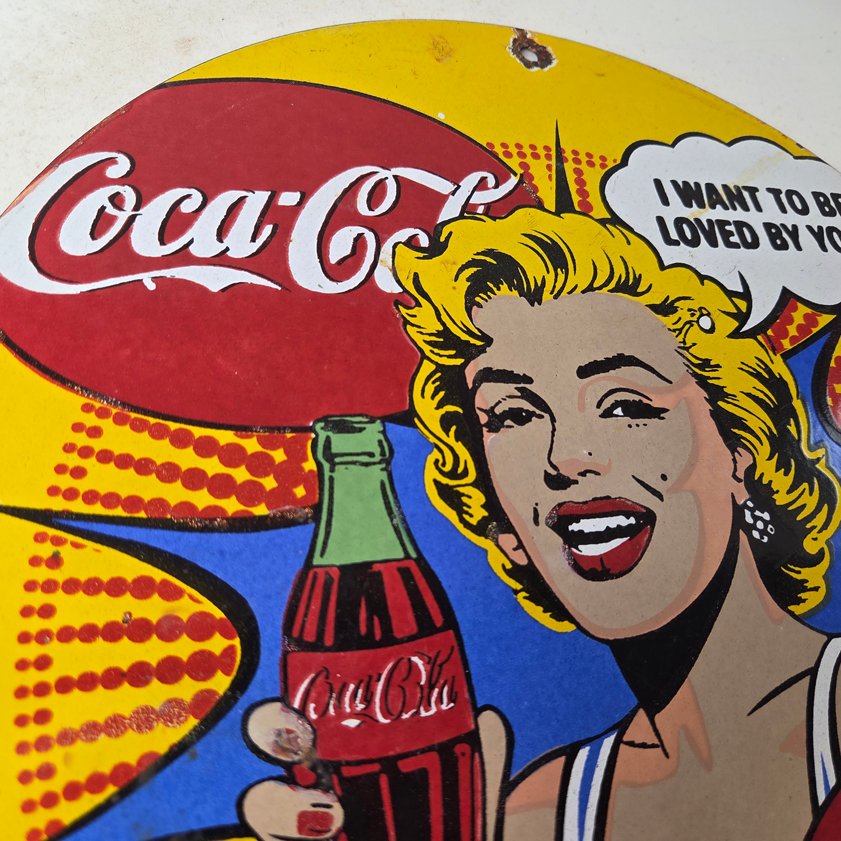 Vintage Coca Cola Porcelain Sign - Gas Pump Service Marilyn Monroe Sign - Image 4